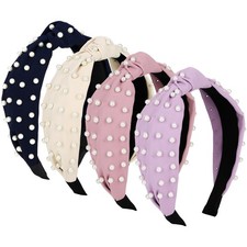 Headbands For Women Pearl Knotted Headband Non Slip Wide Turban 4 Pack