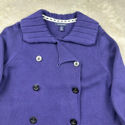 Cardigan Lands End blu con bottoni ancoraggio doppiopetto in maglia pavone XS - Foto 6 di 18
