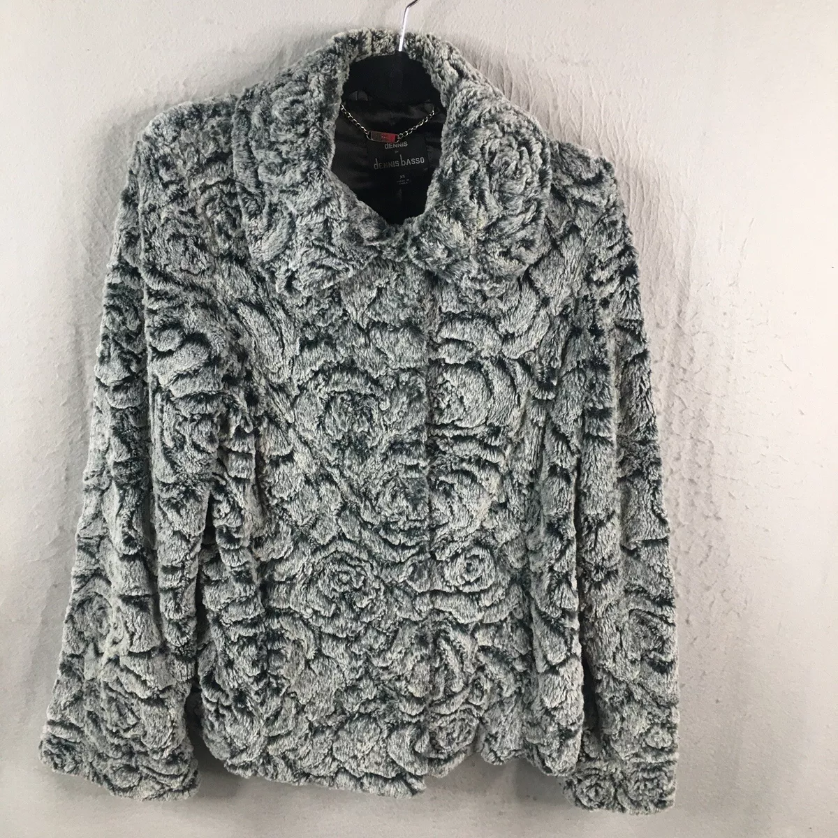 Dennis Basso Faux Fur Coat Womens Extra Small Black Swirl Vegan