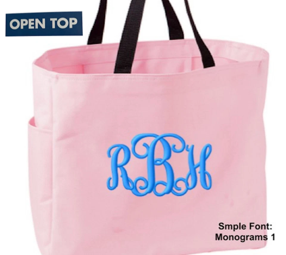 Bolso de Mano Personalizado Bordado Personalizado con Monograma Tapa Abierta NOMBRE GRATIS   Foto 2 de 4