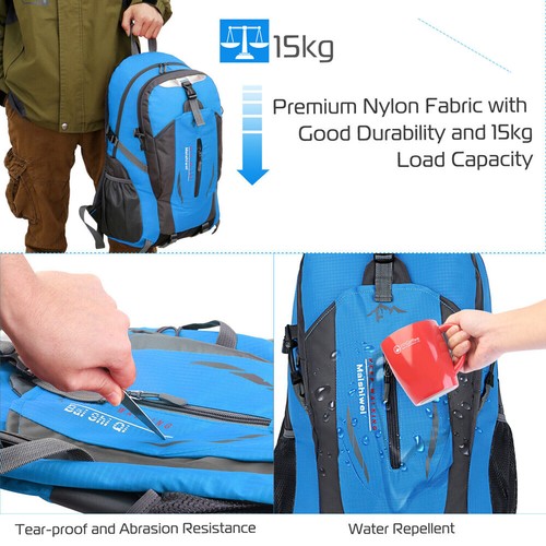 36L Nylon Travel Backpack Waterproof Outdoor Rucksack Camping Heavy Duty Bag US - Picture 5 of 17