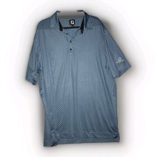 Footjoy Shirt Mens Extra Large Blue Lisle Palm Tree All Over Print Golf Polo XL