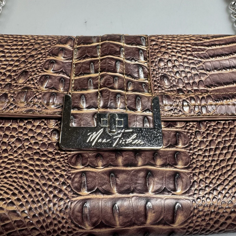 Bolso de mano Mark Fisher estampado de cocodrilo imitación marrón plata a presión Foto 2 de 4