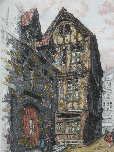 Richard de la Broye - Lithographie signiert - Rouen Vieille Maison (rue St Romain) - Bild 1 von 4