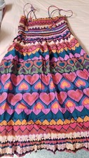 NWOT Farm Rio Tasseled Cover-Up Dress Anthropologie Smocked Tropical Heart Sz L