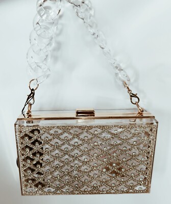 Women clear purse acrylic, gold chain handle, crossbody strap