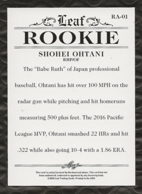 2018 Leaf #RA-01 Shohei Ohtani (Rookie 30/50) Angels | eBay