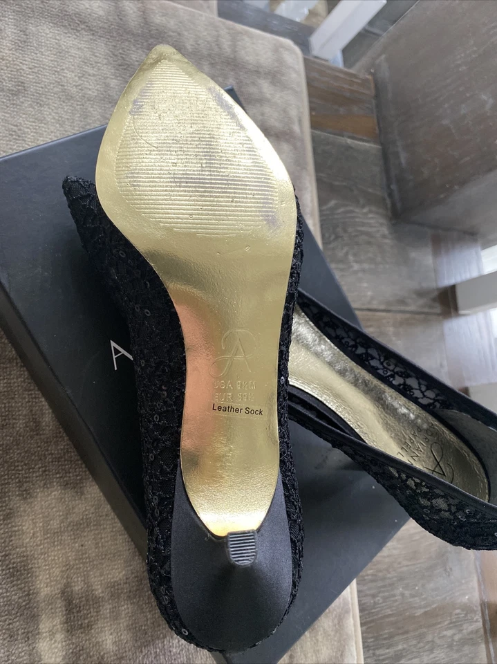 Zapatos de salón de noche Adrianna Papell LOIS de encaje negro con tacón de gatito talla EE. UU. 9,5 M Foto 4 de 4