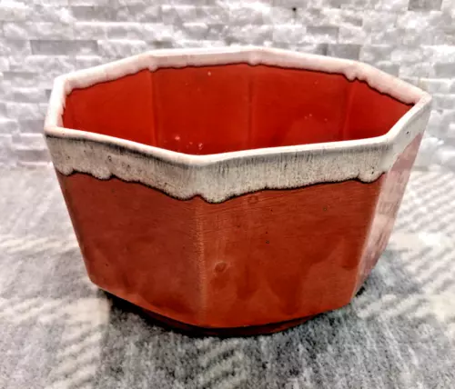 Vintage USA Art Pottery J-17 Coral/Cream Drip Glaze, MCM Planter, EXCELLENT