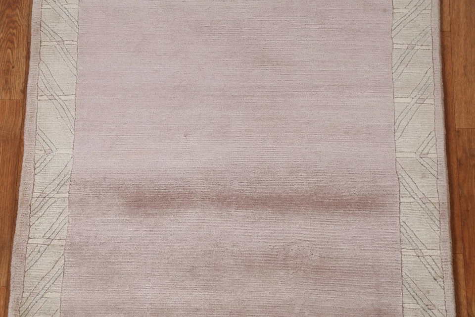 Alfombra pequeña nepalí gruesa con bordes de felpa 3x5 lana anudada a mano alfombra rosa malva Foto 4 de 4