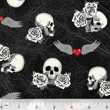 Skull Fabric, BTY, Born To Ride Tattoo, Cotton, 52241-3 Black, TheFabricEdge