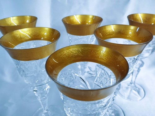 Bicchieri da liquore in cristallo di Boemia 15 cm decorati colore oro 6 pezzi - Foto 3 di 4
