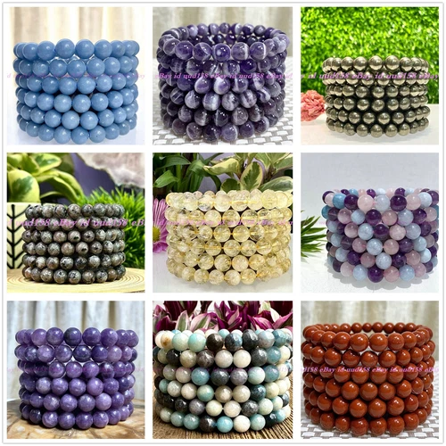 Wholesale Lots 6 Pcs 8mm Natural Gemstone Crystal Healing Stretch Bracelet 7.5”