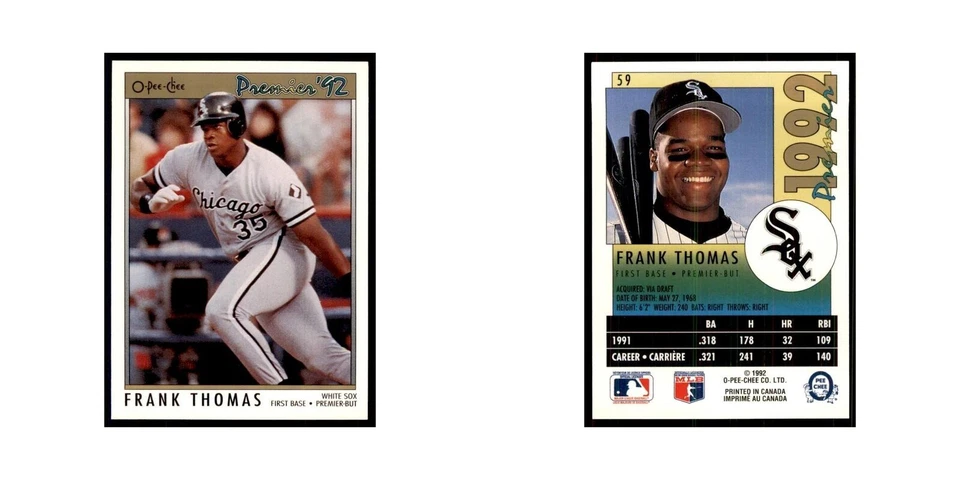 1992 O-Pee-Chee Premier Frank Thomas White Sox #59 - Image 3 of 3