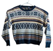 Vtg 90s XL/XXL Men's Acrylic Fair Isle Sweater Grandpa Cosby Navy Crewneck