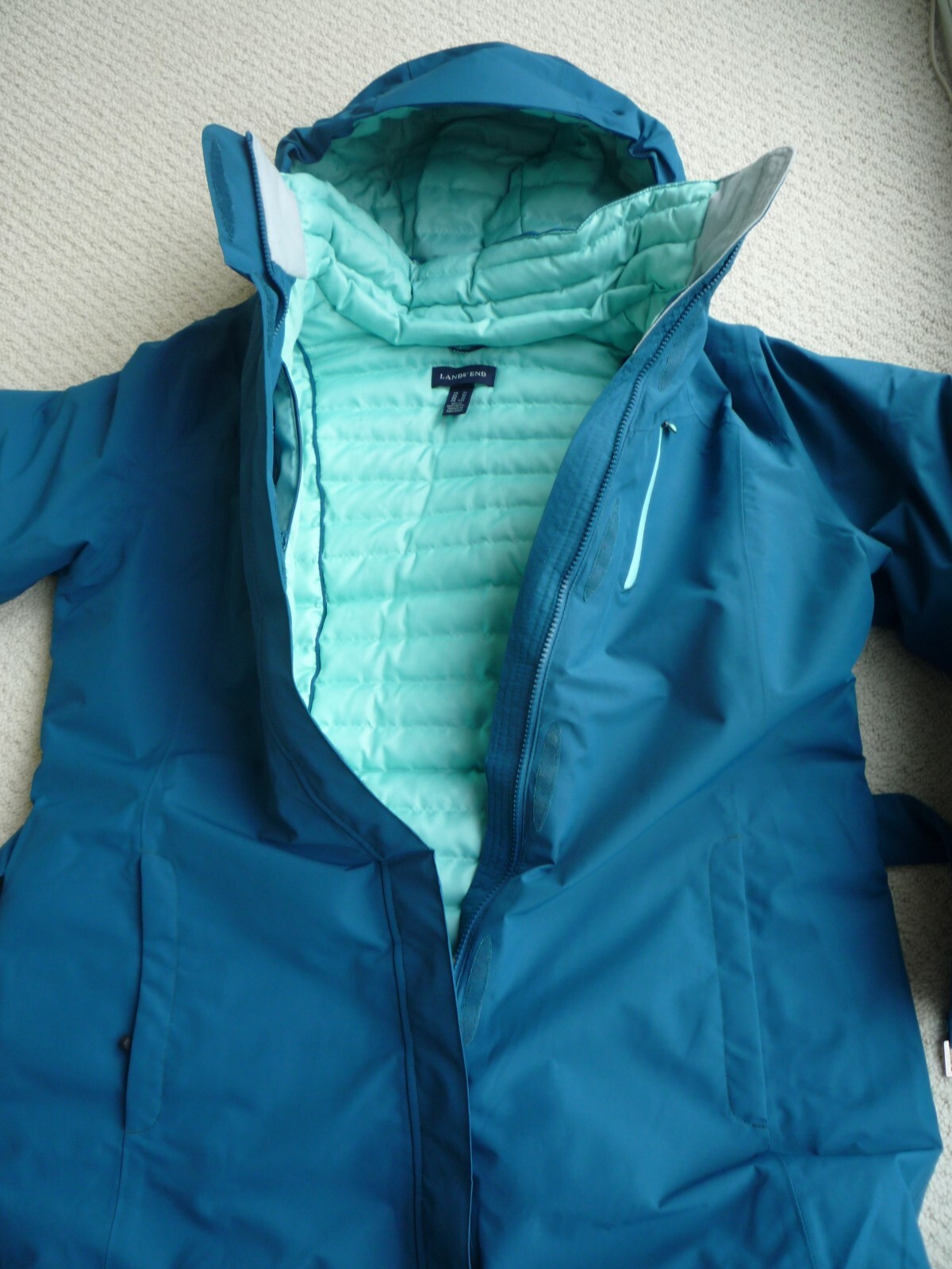 WOMENS LANDS END GOOSE DOWN INSULATED LONGER LENGTH WATERPROOF COAT