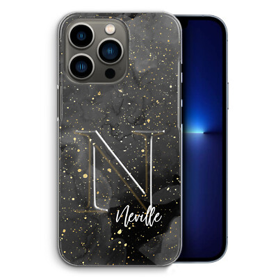 Personalisierte Handyhülle Initiale für iPhone 13/12 Grau Schwarz Marmor Hardcover