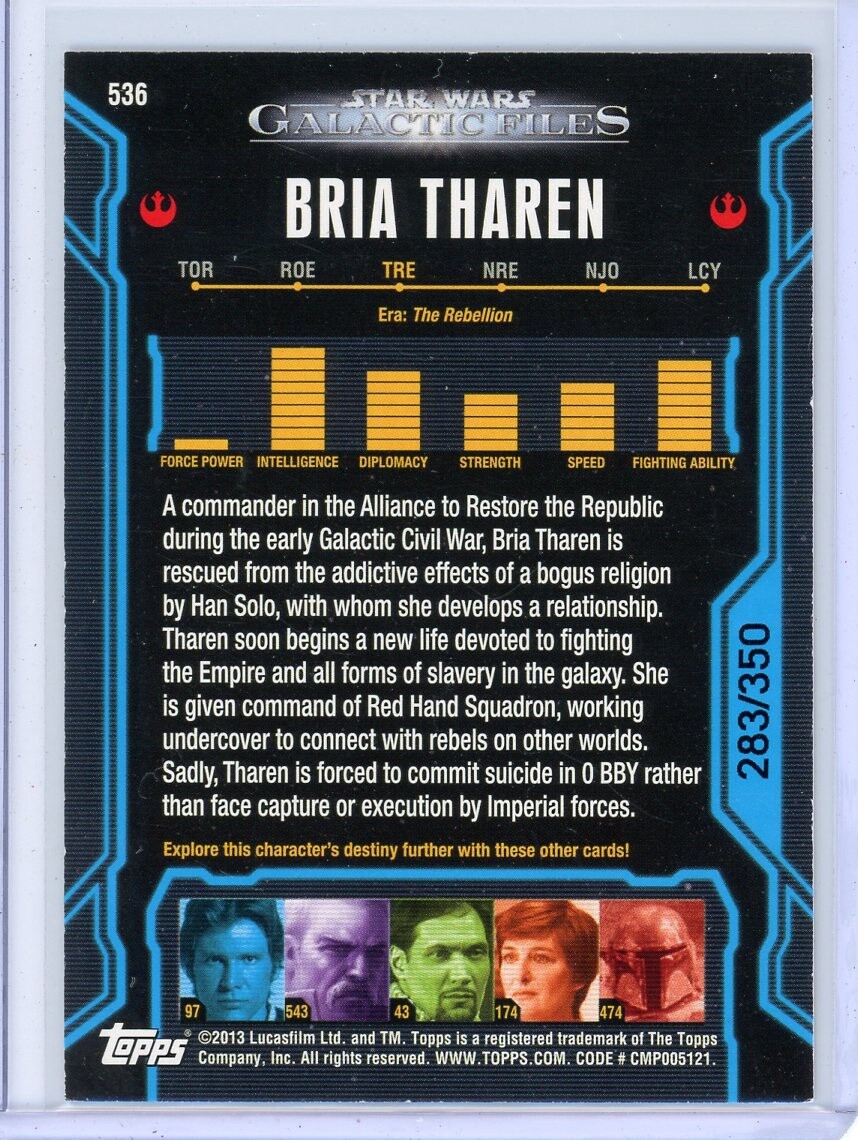 2013 Topps STAR WARS Galactic Files 2 BRIA THAREN Blue Foil