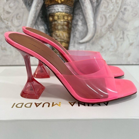 【関税込み】Amina Muaddi ピンク Lupita 70 ヒールサンダル Amina Muaddi Lupita PVC Mules Pink Stiletto Sandals EU:38 | eBay