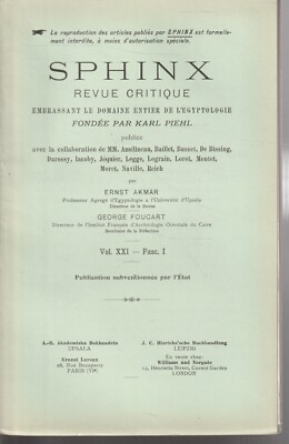 SPHINX , EGYPT , REVIEW CRITIQUE , ARCHEOLOGY , SCIENCE , Vol XXI Fasc I