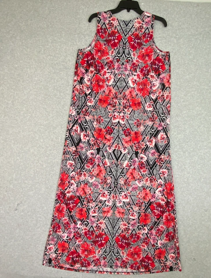 Maxi Pullover Roaman's Vestido Mujer M 14-16 Rojo Floral Sin Mangas Tejido Fluido Foto 3 de 4