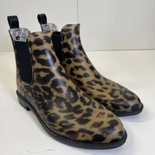 Joules Leopard Women’s Chelsea Rain Boot 8 Animal Print Waterproof  EUC