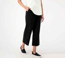 Denim  Co. EasyWear Twill Frayed Hem Wide Leg Pant-Black-Petite Large A587235