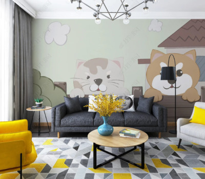 3D Cartoon Cat Wallpaper Wall Mural Removable Self-adhesive 32
