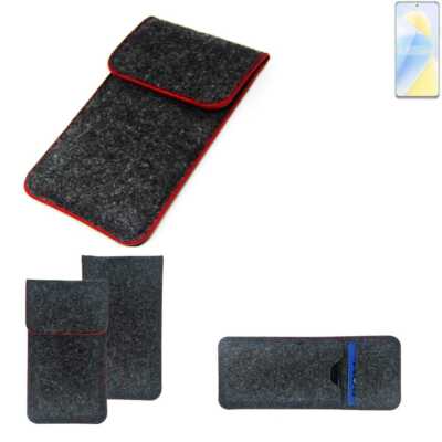 Schutzhülle für Wiko 5G dunkelgrau roter Rand Filz Sleeve Tasche Pouch