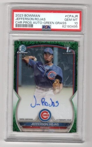 2023 Bowman Chrome Jefferson Rojas Green Grass Refractor Auto RC /99 PSA 10