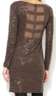Alice + Olivia Nala Chocolate Sequin Mesh Back Cocktail Party Mini Dress  Size S | eBay