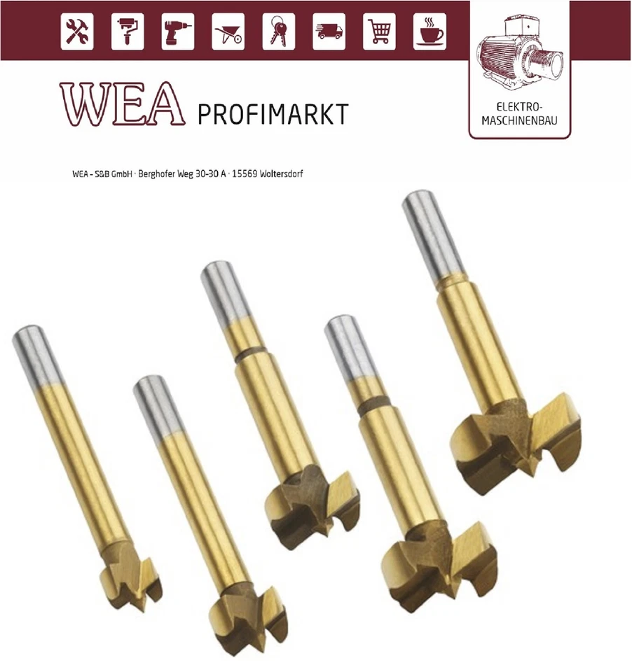Forstnerbohrer Forstnerbohrer-Set Ø 15 - 35mm mit Rundschaft Holzbohrer-Set - Bild 2 von 4