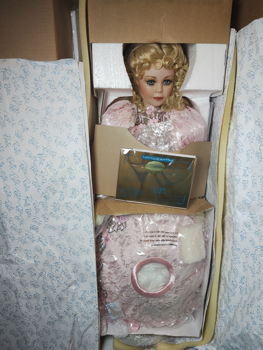Rare Rustie Porcelain Doll "Ava" 32" New COA 293/2000 Original Box Pink Sequin