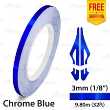1/8" 3mm PinStriping Pin Stripe Tape Styling Decal Vinyl Sticker CHROME BLUE
