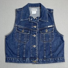Vintage Arizona Jeans Vest Womens Small Blue Denim Button Up Cotton Made in USA