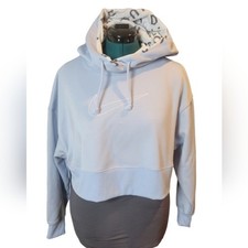 Nike Dri Fit Cropped Hoodie Light Blue Swoosh Logo Pullover Women's Size S
