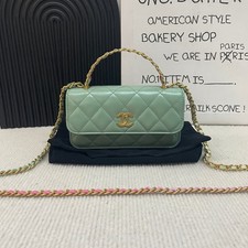 Chanel Wallet On Chain WOC Mini Leather Top Handle Chain Crossbody Bag Authentic
