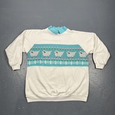 Vintage 90s Farmhouse Sheep Cross Stitch Sweatshirt Large White Spring Cottage