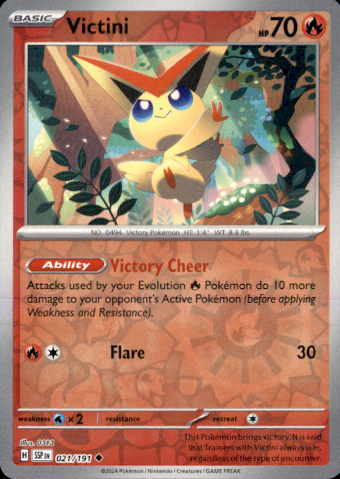 Victini Reverse Holo Uncommon SV08: Surging Sparks 021/191 NM 0313 2024