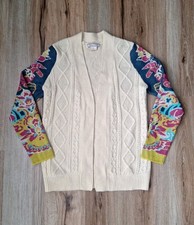 Flying Tomato Womens Cable Knit Open Cardigan Sweater Size Medium Floral Accents