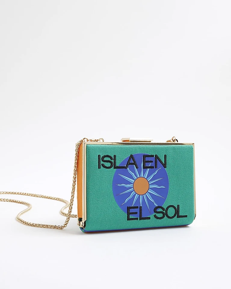 River Island Womens Clutch Bag Green Atlas Isla En Sol Box Detachable Chain