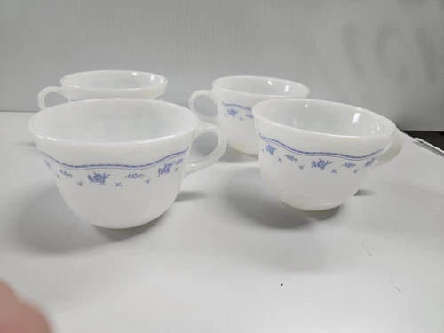 Vintage Pyrex Morning Blue Coffee / Tea Cups Set Of 4