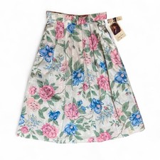 Dead Stock NWT Vintage 80s Jacklyn Smith Floral Belted Midi Skirt, Size 10