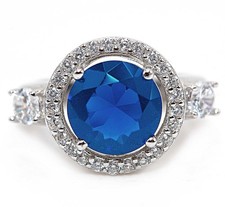 3CT Treated Blue Sapphire  Topaz 925 Solid Sterling Silver Ring Jewelry Sz 7