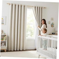 100 Blackout Linen Curtains 84 inch Long Burg 52"W x 84"L Pack of 2 Natural