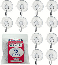 12-Pack 1 -Inch Heavy Duty Suction Cup Hooks for Glass Windows Holds 1 lb