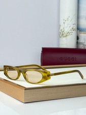 GUCCI GG2089S Olive Green Narrow Cat-Eye Light Tea Lens Y2K Sunglasses 52 20-135