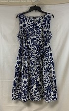 Talbots Navy Blue White Paisley Cotton Tie Waist Shirt Dress Women's 18WP