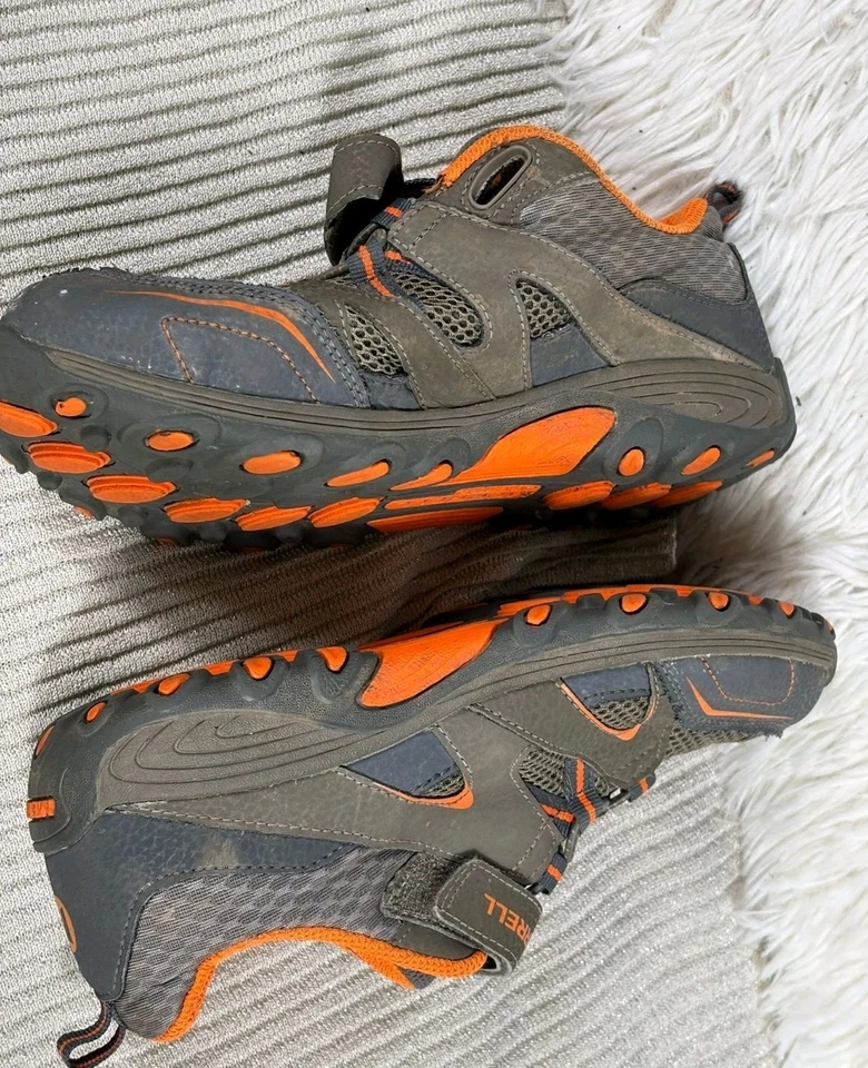 Sapatos de caminhada Merrell M-Trail Chaser cinza fumaça/laranja masculino tamanho 4M couro - Imagem 3 de 4