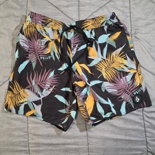 Volcom Polly Pack Swim Shorts Men's Medium Trunks Floral Pockets Drawstring